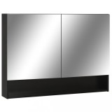 Dulap de baie cu oglinda si LED-uri, negru, 80x15x60 cm, MDF