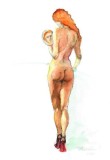 A3. Tablou minimal in acuarela - Nud de femeie, Hartie A4, Ne-inramat, original, Realism, RavariuArt