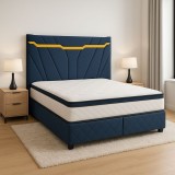 Pat Boxspring Charlotte 160x200 cu saltea inclusa si topper, cu lada de depozitare, Gri