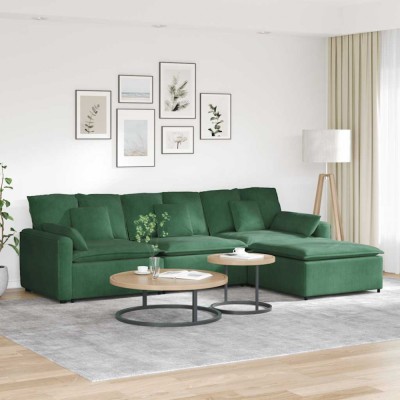 vidaXL Canapea modulară cu taburet și perne, verde &amp;icirc;nchis foto
