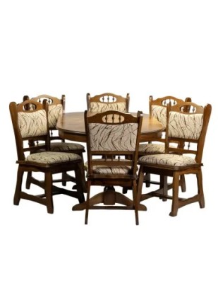 Set masa extensibila living Euro 2, blat MDF furniruit, 155/192.5/230x97x76 cm si 6 scaune lemn masiv Euro, tapiterie stofa, 150 kg, nuc foto