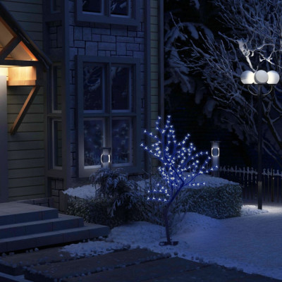 vidaXL Pom Crăciun, 128 LED-uri lumină albastră, flori de cireș 120 cm foto