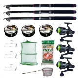 Set 3 lansete EagleKing 3m ultra carp, trei mulinete LS500, trei gute, trei monturi, minciog, pufuleti si juvelnic, EAGLE KING