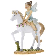 Figurina Fairy on Unicorn din rasina 11 cm x 14 cm