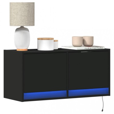 vidaXL Dulap TV de perete cu lumini LED negru 80x31x38 cm foto