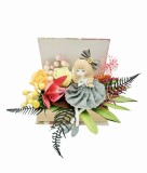 Aranjament floral personalizabil, Eventissimi, cutie cadou, carte, balerina, trandafiri sapun si plante uscate multicolor, Eventissimi&reg;