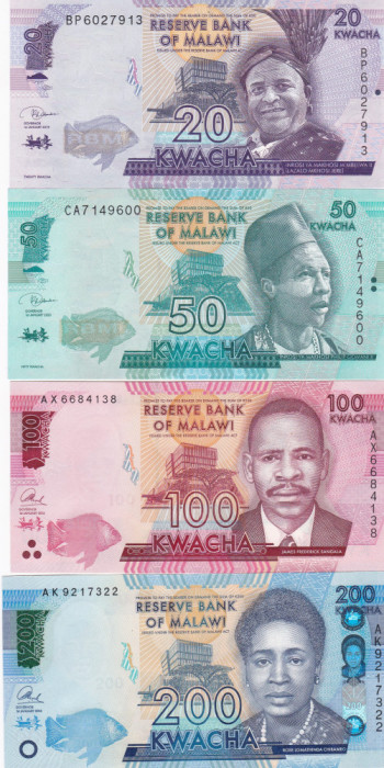 Malawi Set 20-50-100-200 Kwacha 2019-2020-2016 UNC