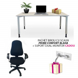 Pachet birou 120x80 cu scaun ergonomic Prime Confort Blaha + Suport dual monitor cadou - second hand