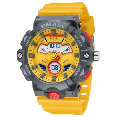 Ceas de mana barbatesc Smael Digital Sport Alarma Quartz Cronometru Lumina de fundal Galben foto