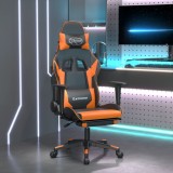 VidaXL Scaun gaming masaj/suport picioare, negru/portocaliu, piele eco