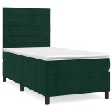 Cumpara ieftin Pat box spring cu saltea, verde inchis, 90x190 cm, catifea