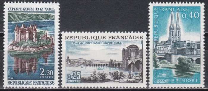 Franta 1966 - Cladiri istorice, 3 Serii, MNH