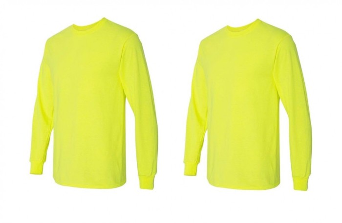 Set 2 tricouri cu maneca lunga Gildan, bumbac, verde neon, XL - OUTLET