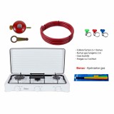 Aragaz 3 ochiuri, 62x36 cm, cu ceas pentru butelie si furtun gaz 2 m, alb