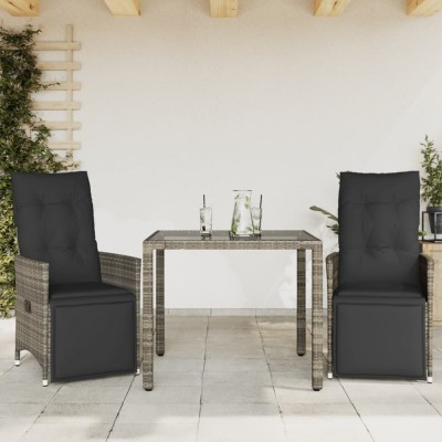 vidaXL Set bistro de grădină cu perne, 3 piese, gri, poliratan 3276893 foto