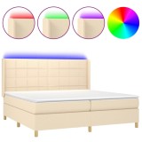 Cumpara ieftin Pat cu arcuri, saltea si LED, crem, 200x200 cm, textil