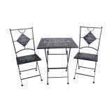 Cumpara ieftin Set mobilier gradina masa, 2 scaune pliabile fier negru alb 60 x 60 x 70 cm, 38 x 38 x 93 cm