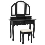 VidaXL Set masă toaletă cu taburet negru 100x40x146 cm lemn paulownia