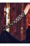 Mănuși lungi de mireasă cu dantelă și flori pentru nuntă, bal de absolvire și mascată &ndash; Negru 54 cm