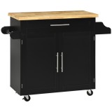 HOMCOM Cărucior de bucătărie Servierwagen Insula de bucătărie, 1 Suport pentru condimente, 1 Suport pentru prosoape, 109 cm x 40 cm x 89 cm, Negru | A