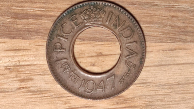 India Britanica -moneda de colectie- 1 pice 1947 - moneda deosebita din bronz foto