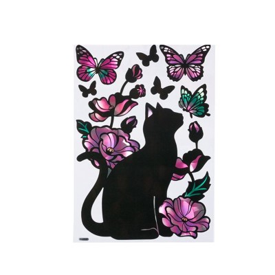 Autocolante de perete, decorative, Pisica cu fluturi, 21x37 cm, ATU-088208 foto
