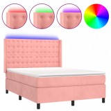 Cumpara ieftin Pat cu arcuri, cu saltea si LED, roz, 140x190 cm catifea