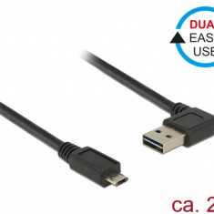 Cablu EASY-USB 2.0 tip A unghi stanga/dreapta la micro USB-B EASY-USB T-T 2m Negru, Delock 85166