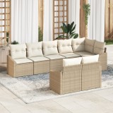 VidaXL Set de dining pentru grădină , 8 piese, cu perne, bej, din rattan poliesteric