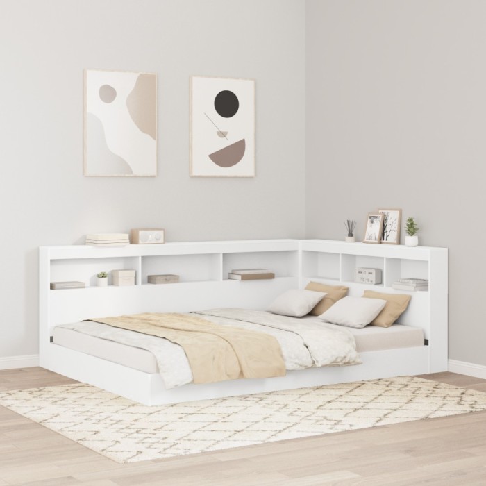 vidaXL Tăblie de depozitare cu raft cu headboard cu depozitare Alb 140 cm Lemn compozit