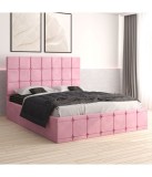 Pat Tapitat Roz 180x200 cm cu Saltea Ortopedica Lux - Transport Gratuit