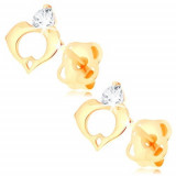 Cercei din aur galben de 14K - diamant, contur de inimă compus din doi delfini