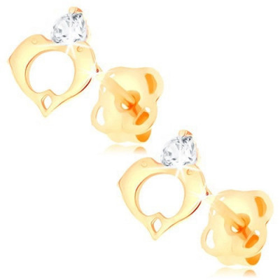 Cercei din aur galben de 14K - diamant, contur de inimă compus din doi delfini foto