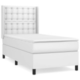 Cumpara ieftin Pat box spring cu saltea, alb, 90x200 cm, piele ecologica