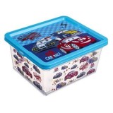 Cutie de depozitare transparentă cu capac, 2.5 L, decorată cu mașini de curse, CMCLASS