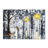 Tablou cu miri pictat manual stilizat, Casa de piatra, 70x50cm ulei pe panza