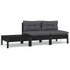 Gossi set mobilier gradina cu perne, 3 piese, negru, lemn masiv pin