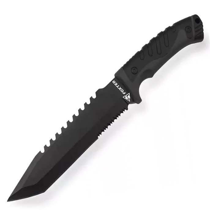 Cutit tactic militar si de vanatoare Foxter, 33 cm, maner ergonomic, husa lama, negru