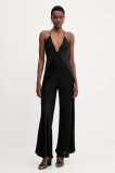 Bardot salopetă culoarea negru, cu decolteu in v, 59938PB