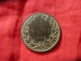 Moneda 5 Bani 1867 Heaton , cupru , cal. mediocru/buna