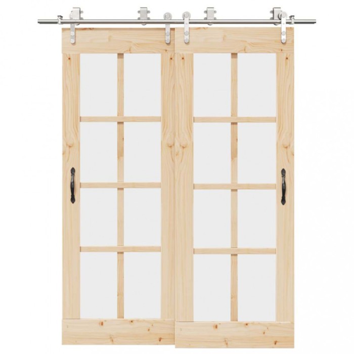 Set piese pentru ușă glisantă, argintiu, 183 cm oțel inoxidabil