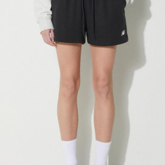 New Balance pantaloni scurti French Terry Short femei, culoarea negru, neted, high waist, WS41500BK
