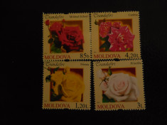 Serie timbre flora flori trandafiri plante Moldova nestampilate foto