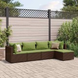 vidaXL Set șezlonguri de grădină, 5 piese, cu perne, maro, poliratan 3308062