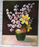 P52. Tablou, Natura statica cu flori, 2021, acrilic, ne-inramat, 40 x 50 cm, Art Deco, RavariuArt