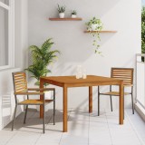 Set mese grădină vidaXL 3 Piese Gri Poli Ratan Acacia, Scaune grădină stivuite vidaXL cu perne 2 buc Gri Poli Ratan