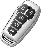 Husa Cheie Auto Ford Mustang, Smartkey, 5 Butoane, Tpu, Silver AutoProtect KeyCars, Oem