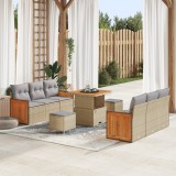 Set sofa grădină vidaXL cu 9 piese și perne bej din ratan poly acacia, Sofa grădină vidaXL cu 2 locuri și perne bej din ratan poly, Set dining grădină