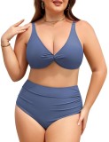 Set de bikini push-up cu talie &icirc;naltă pentru femei, mărime plus &ndash; control al abdomenului &ndash; mărime plus