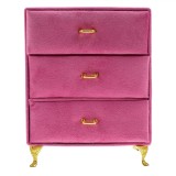 Organizator Bijuterii, Fucsia Velvet, 3 Sertare, Detalii Aurii, Vintage, 15x9x19.5cm